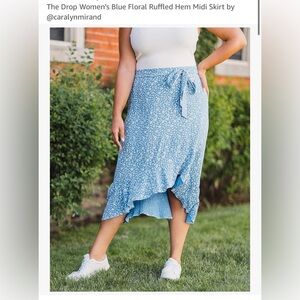 The Drop Women's Blue Floral Ruffled Hem Midi Skirt
